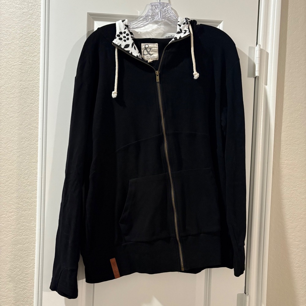 Ampersand Avenue Full Zip Hoodie Black Floral Lined Jacket Womens XXL